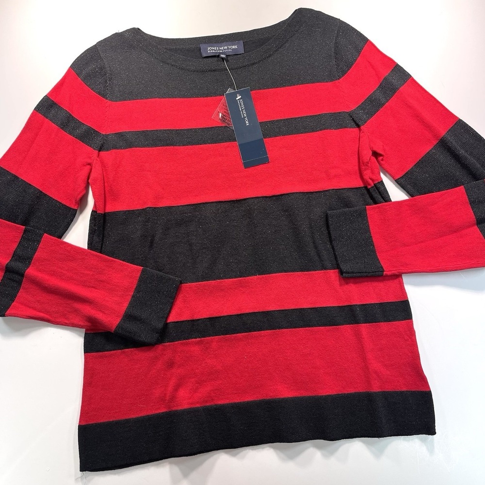 Jones New York Women's Pullover Lightweight Sweater Red Black NWT Petite‎ Med